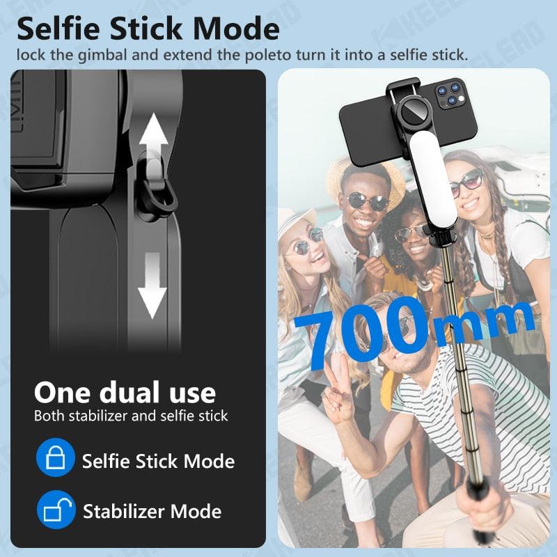 Gimbal Stabilizer Selfie Stick Tripod with Fill Light Wireless Bluetooth for HUAWEI Xiaomi IPhone 13 Cell Phone Smartphone - Imperio Js